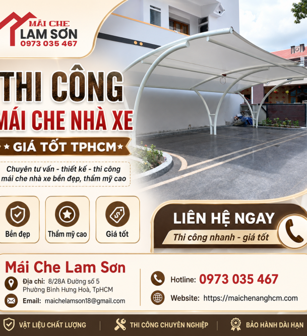 Nhận Thi Công Mái Che Nhà Xe TPHCM Uy Tín, Bền Đẹp, Giá Tốt