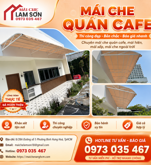 Nhận Thi Công Mái Che Quán Cafe TPHCM Uy Tín, Đẹp, Giá Tốt